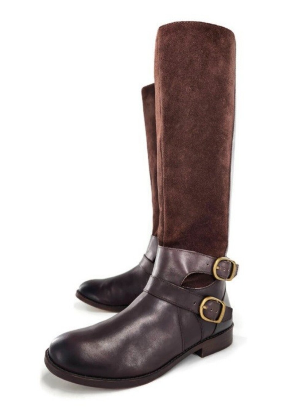 Lucky Brand Zosha Dark Brown Suede & Leather Pull-On Tall Knee-High Riding Boots